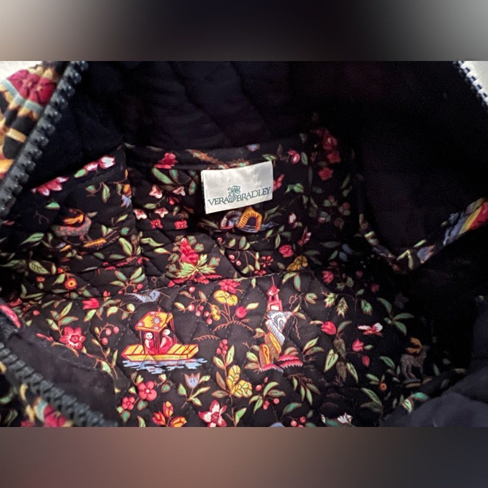 Vera Bradley Ming Black Asian Floral Small Tote Shoulder Bag Purse - Picture 5 of 8